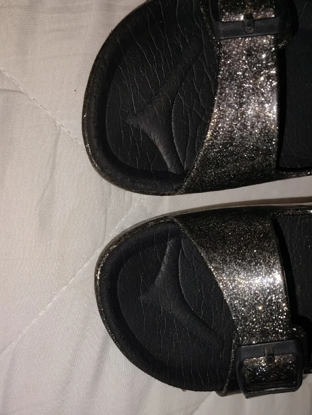 Kids Glitter Double-Buckle Slide Sandals - Black